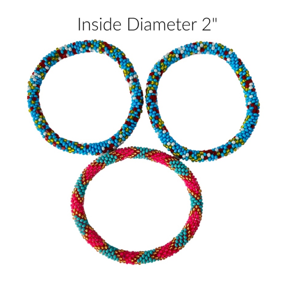 Beaded Bracelets Handmade in Nepal Set of 3-Turquoise Mix - Picture 2 of 3
